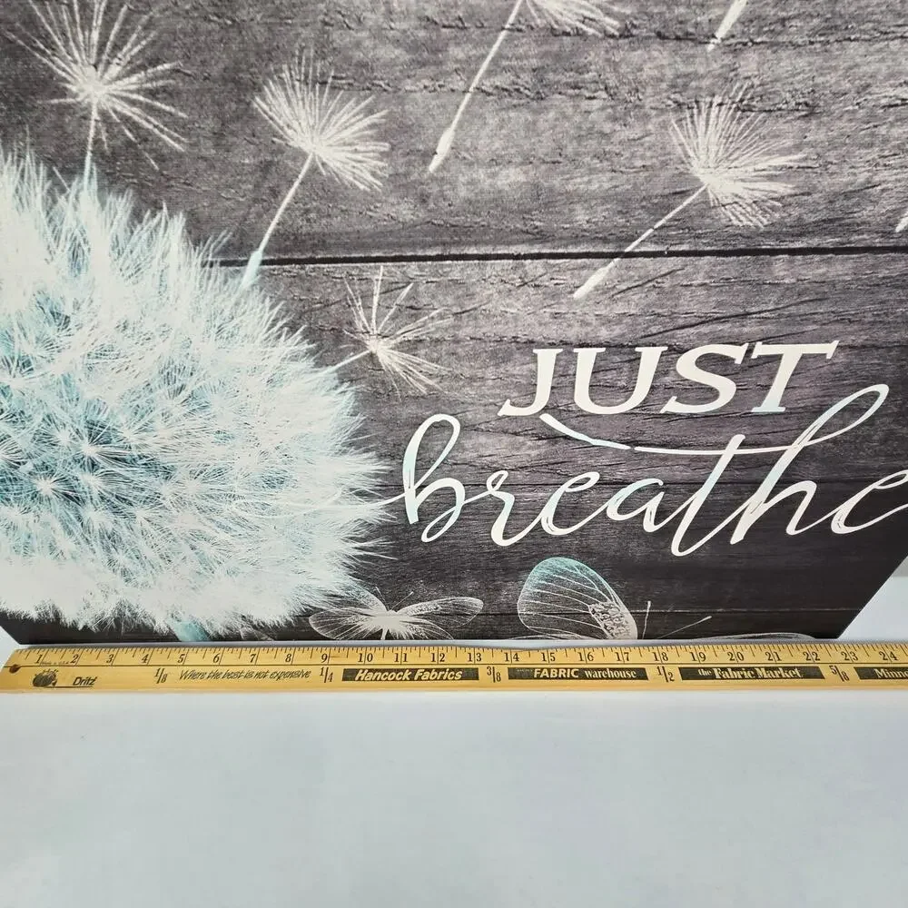 Just Breathe Dandelion and Butterfly Vinyl Canvas Wall Art Decor 16x23x1 - NEW